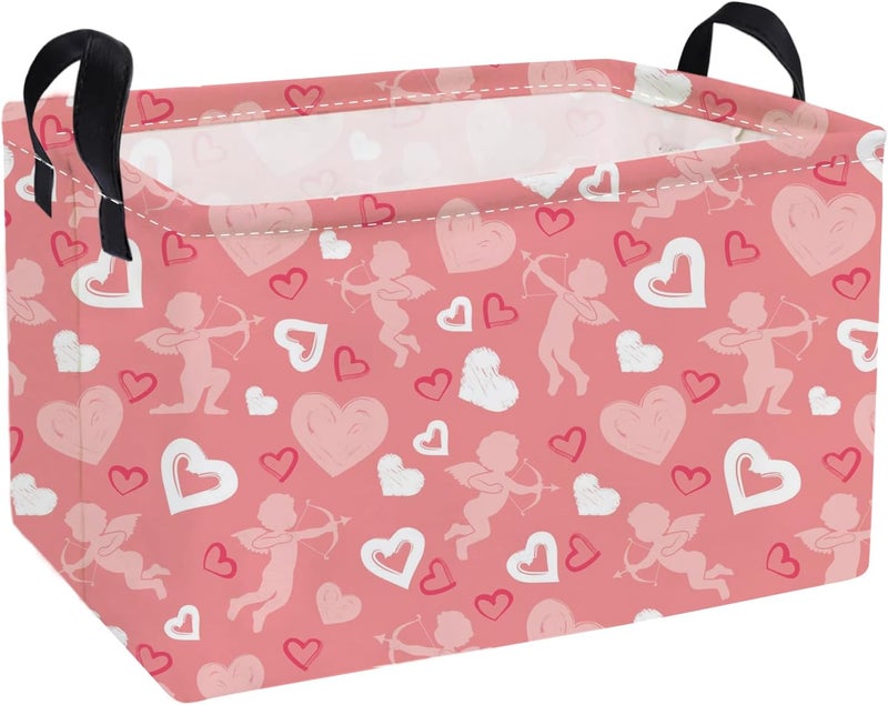 ESSME Rectangular Valentine's Day Baskets Girls Storage Box,Pink Heart Storage Bins Organizer with Handles for Girls Room Decor,Gift Basket,Shelf Basket,(Pink love basket) - Image 1